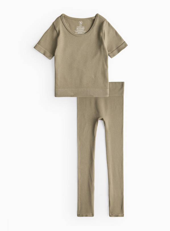 Khaki Ribbed T-Shirt & Bottoms Set 13-14 years