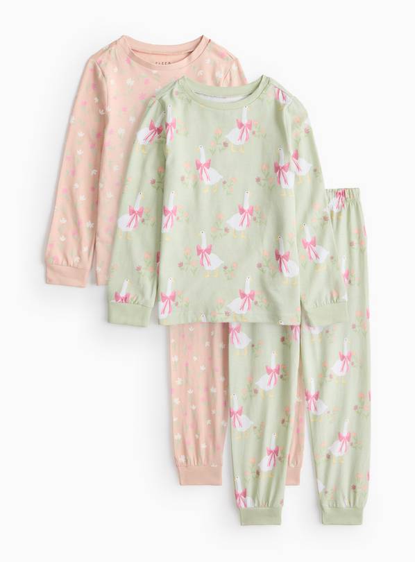 Pastel Floral & Geese Print Pyjama Set 2 Pack  1-2 years