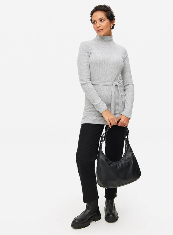 Light Grey High-Neck Tunic With Belt S