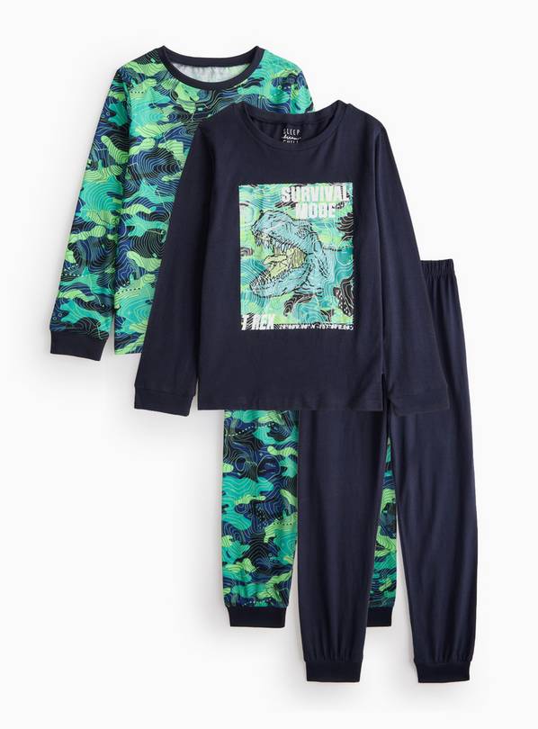 Green Camo & Dino Print Pyjama Set 2 Pack 7-8 years