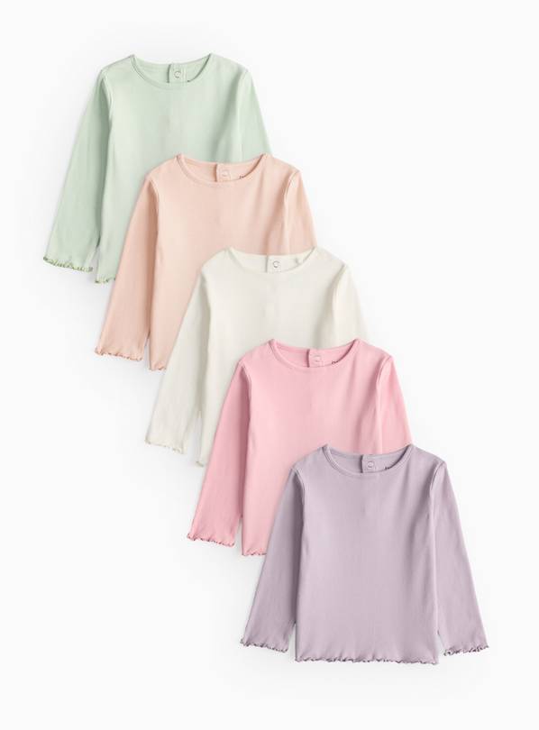 Pastel Ribbed Long Sleeve T-Shirts 5 Pack 3-6 months