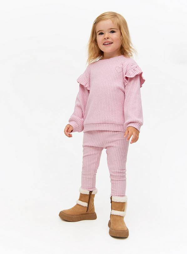 Pink Ribbed Frill Sweatshirt & Leggings Set 1-2 years