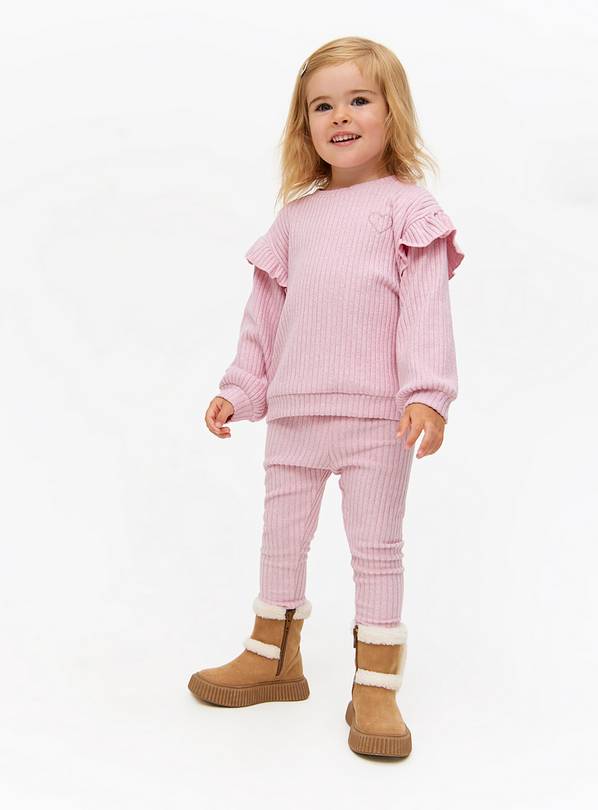 Pink Ribbed Frill Sweatshirt & Leggings Set 4-5 years