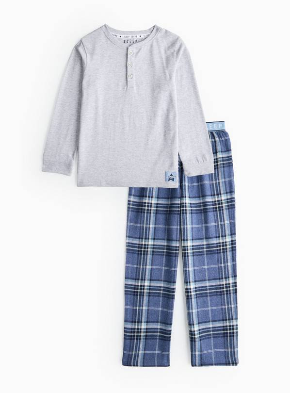 Grey Henley  & Blue Check Pyjama Set 7-8 years