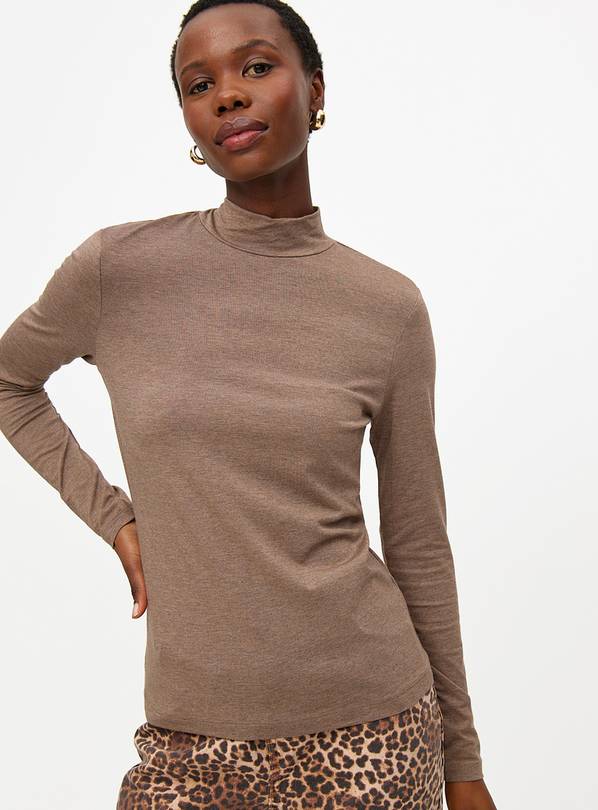 Brown Marl High Neck Long Sleeve Top 10