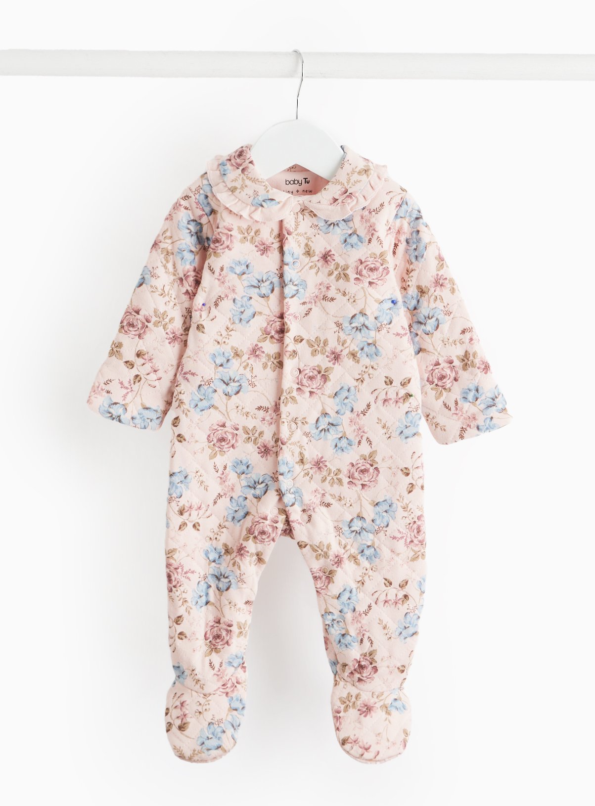 Pink Quilted Floral Print 2.5 Tog Sleepsuit Up to 3 mths