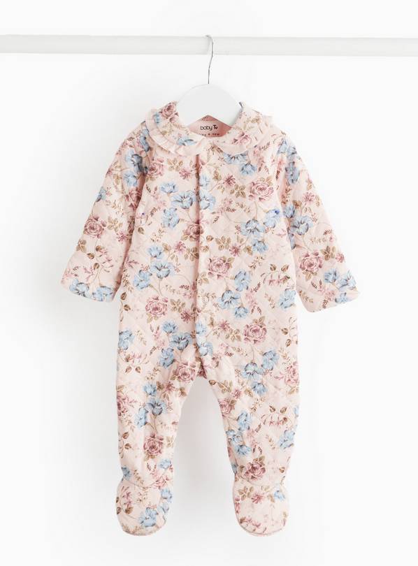 Pink Quilted Floral Print 2.5 Tog Sleepsuit 3-6 months