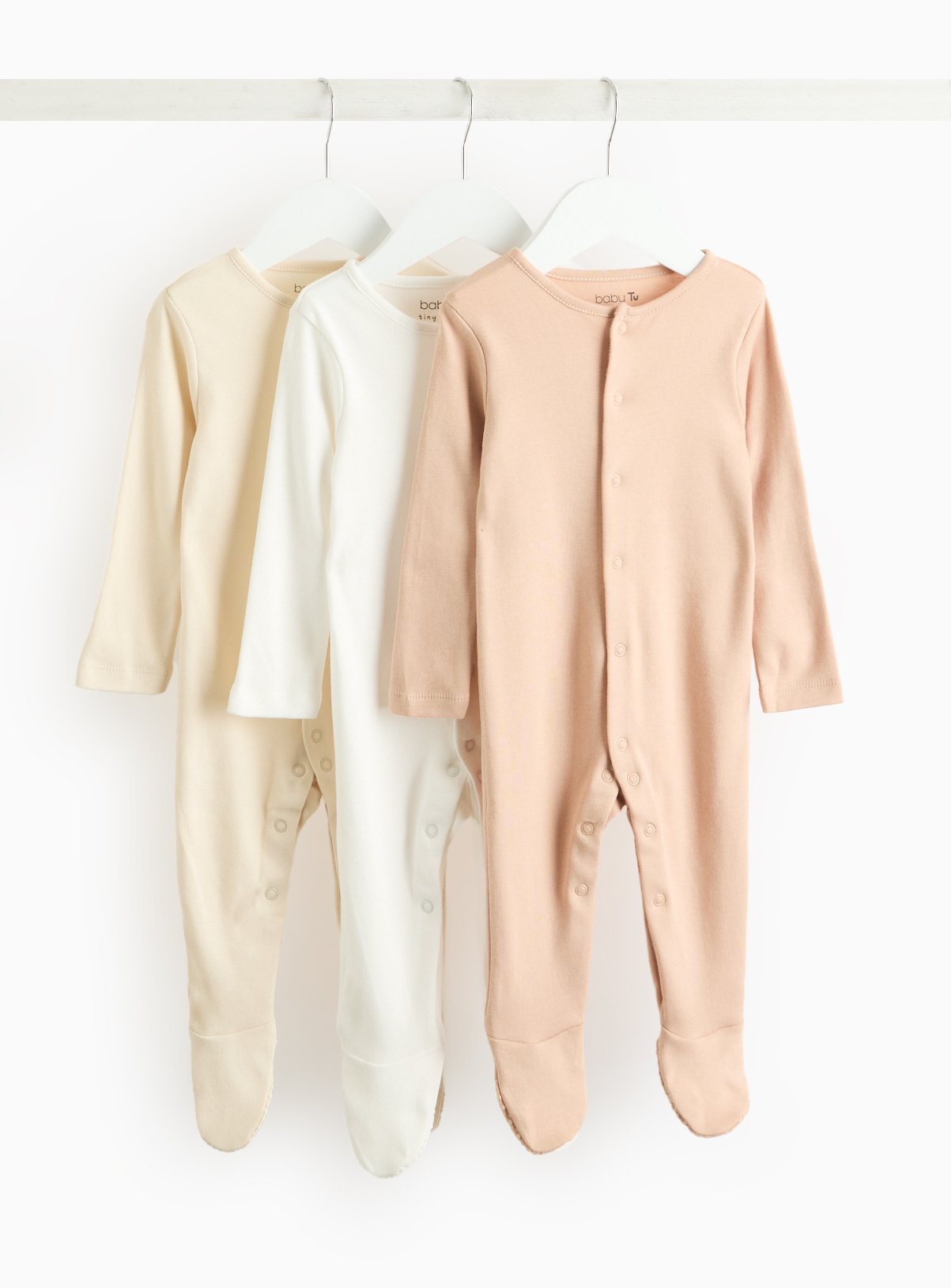 Plain Long Sleeve Sleepsuits 3 Pack 6-9 months