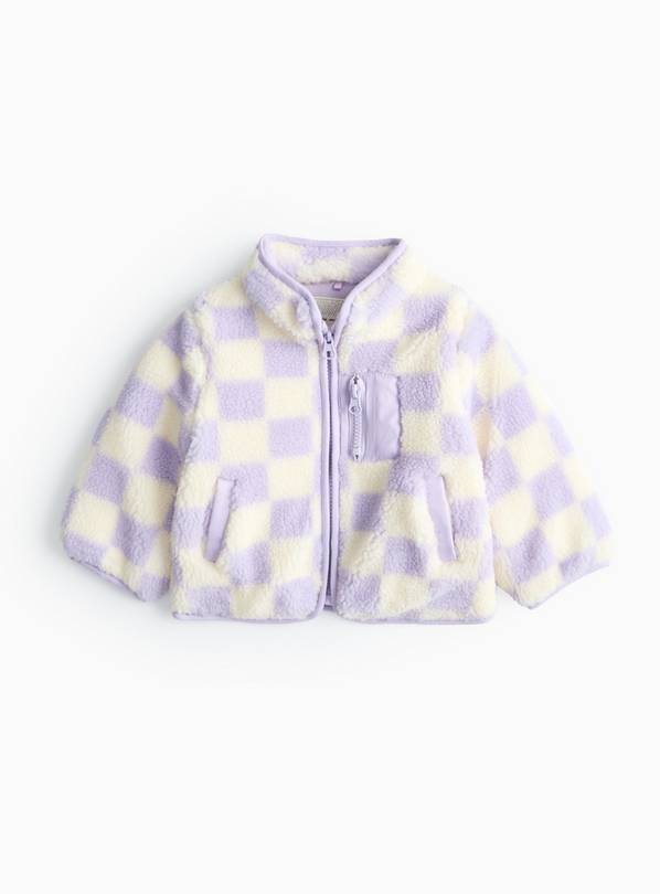 Lilac Chequered Borg Fleece Jacket 9-12 months