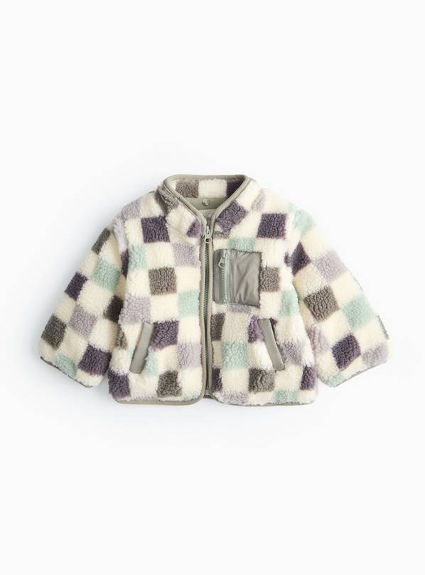 Green Chequered Borg Fleece Jacket 12-18 months