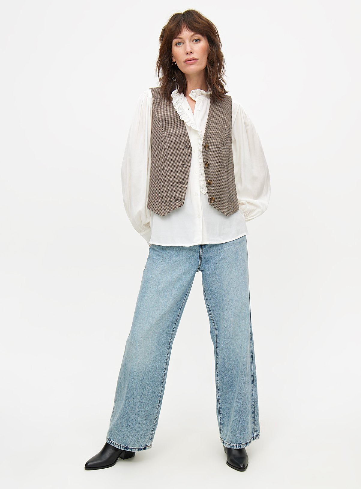 Cream Lace Trim High Neck Long Sleeve Blouse 8 - Image 2 thumbnail