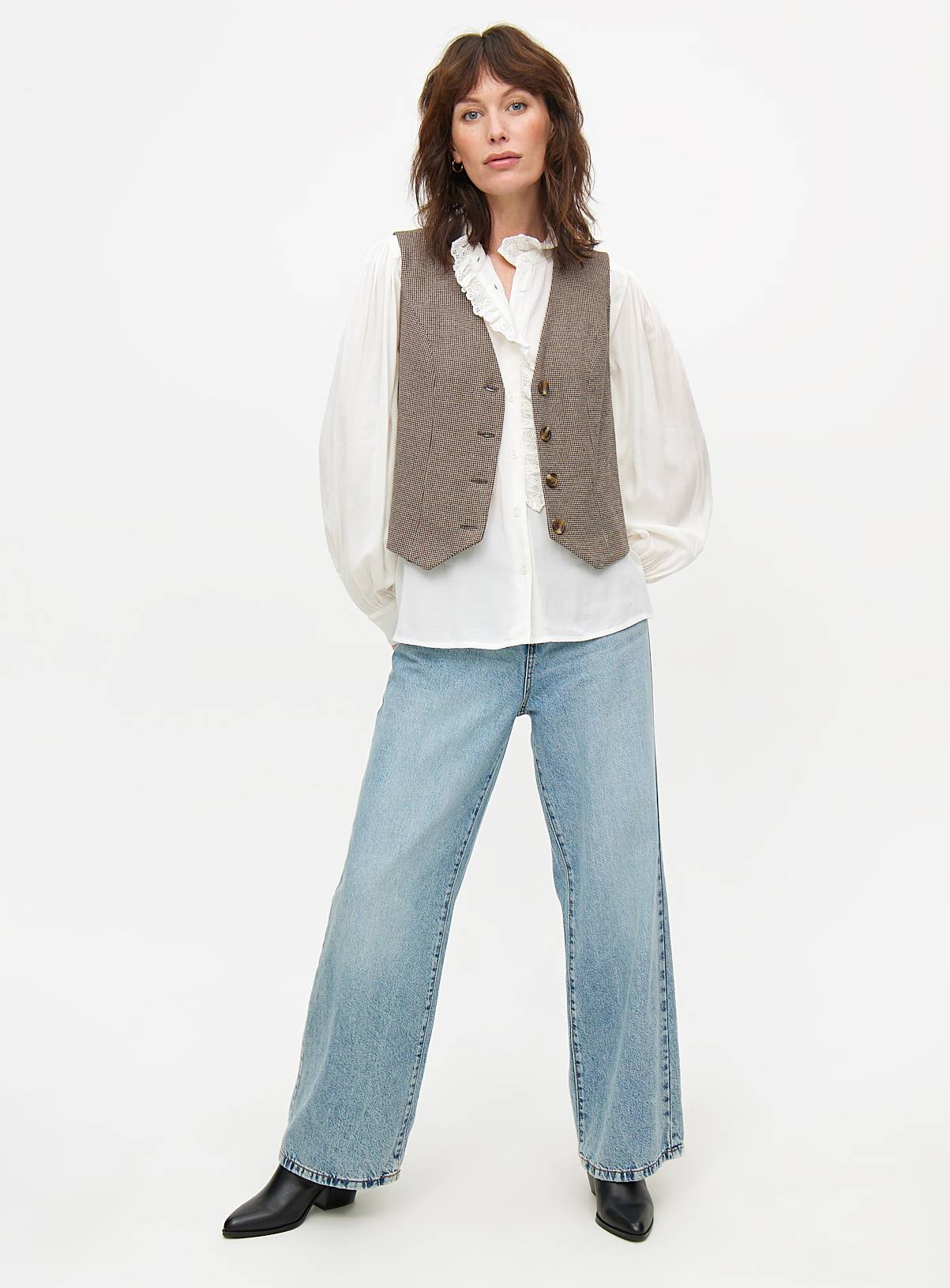 Cream Lace Trim High Neck Long Sleeve Blouse 8 - Image 2