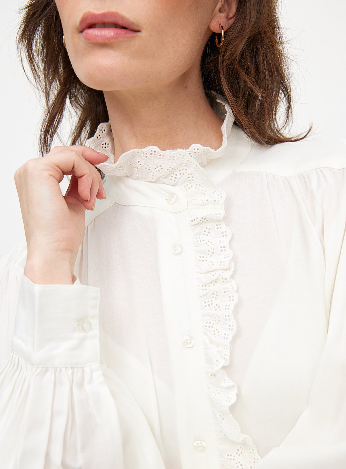Cream Lace Trim High Neck Long Sleeve Blouse 8 - Image 3 thumbnail