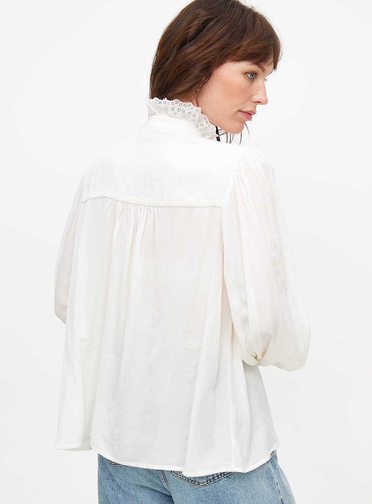 Cream Lace Trim High Neck Long Sleeve Blouse 8 - Image 4 thumbnail