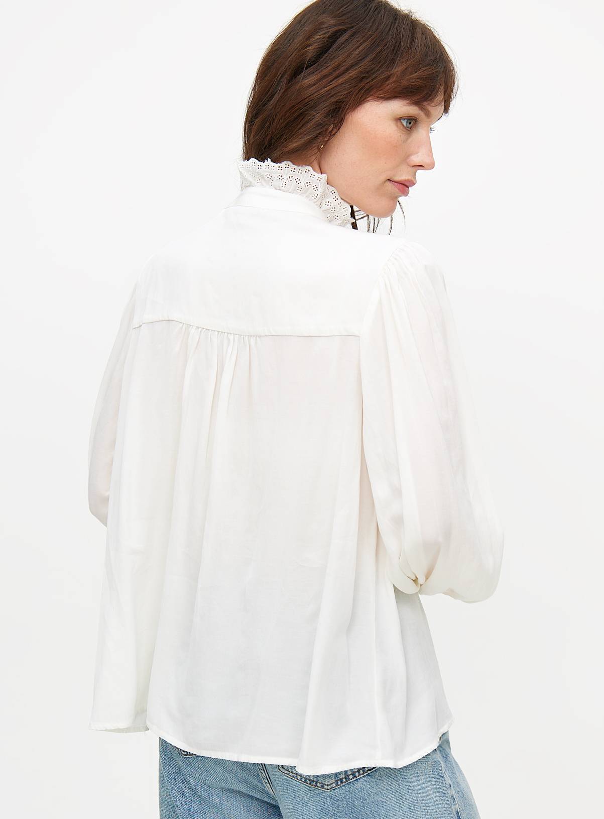 Cream Lace Trim High Neck Long Sleeve Blouse 8 - Image 4
