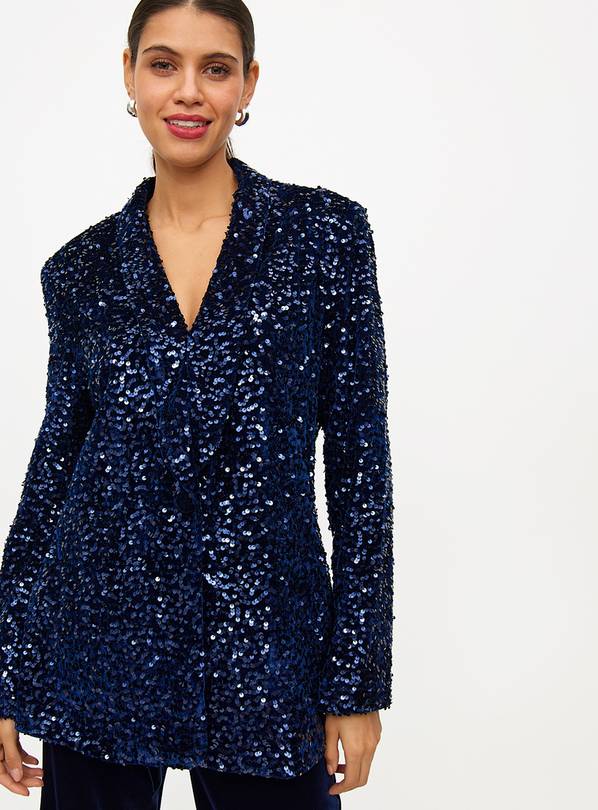 Navy Sequin Embellished Relaxed Blazer 14