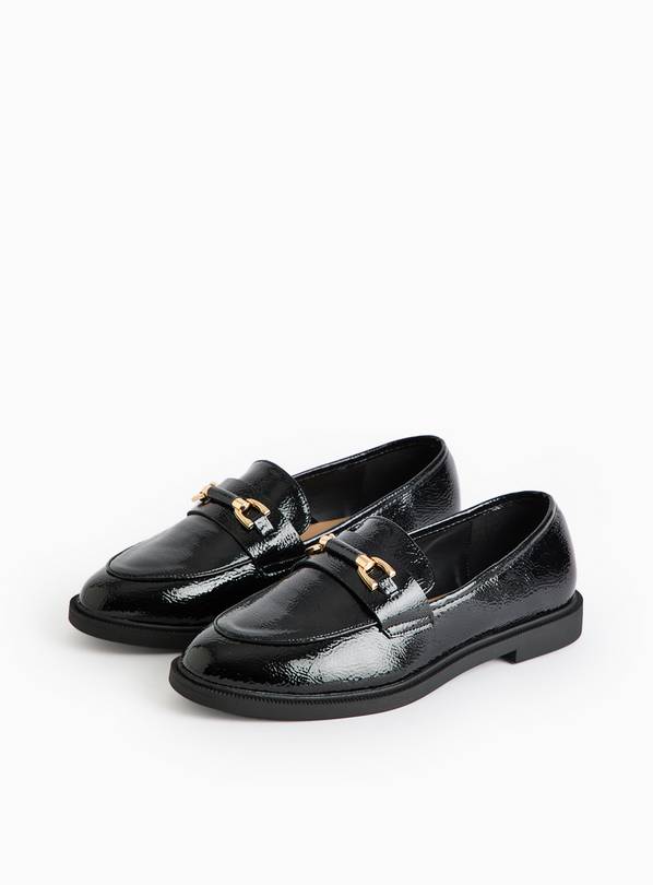 Patent Black Metal Bar Wide-Fit Loafers  7