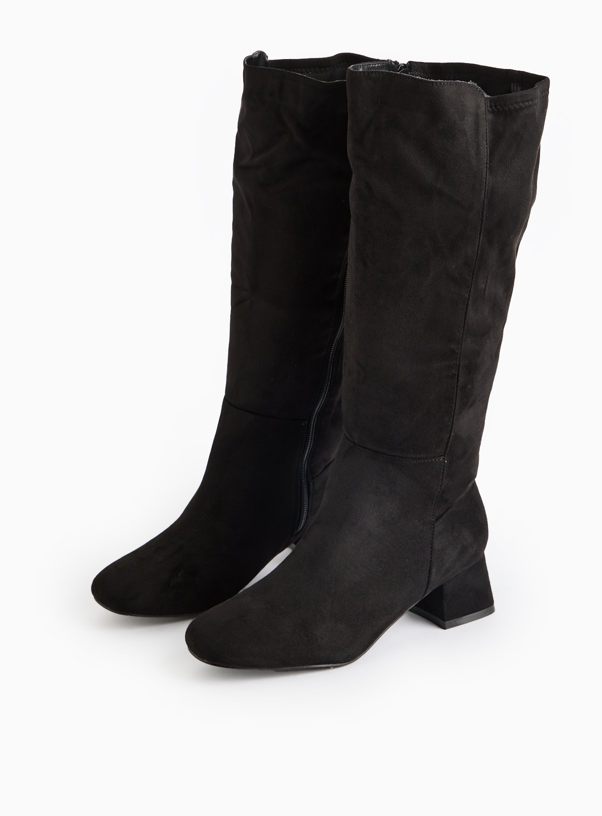 Black Faux Suede Wide-Fit Long Length Boots 7