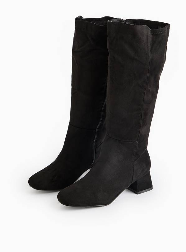 Black Faux Suede Wide-Fit Long Length Boots 4