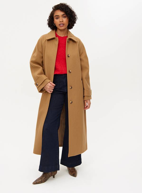 Camel Wool-Look Trench Coat 10