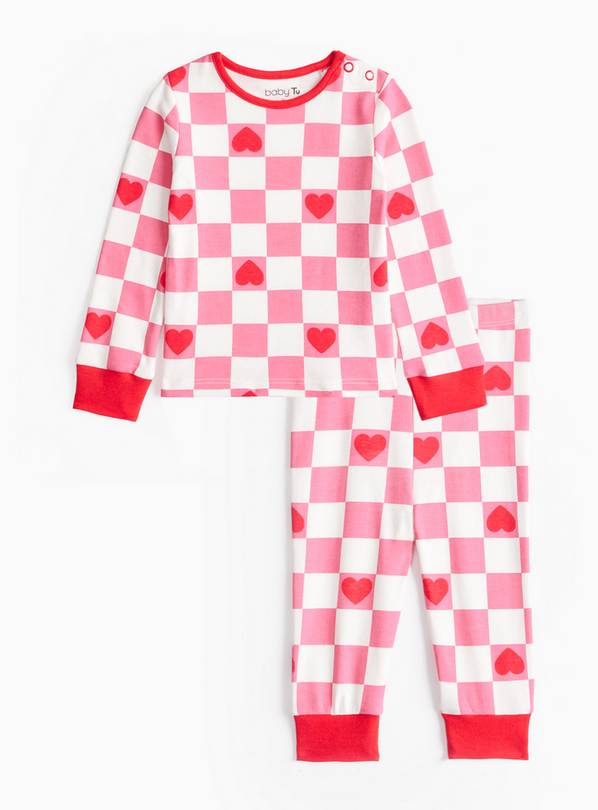 Pink Heart Checkered Print Pyjamas 9-12 months