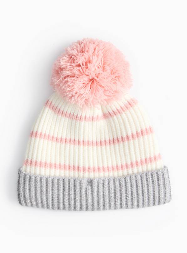 Pink Stripe Knitted Pom Pom Hat 1-2 years