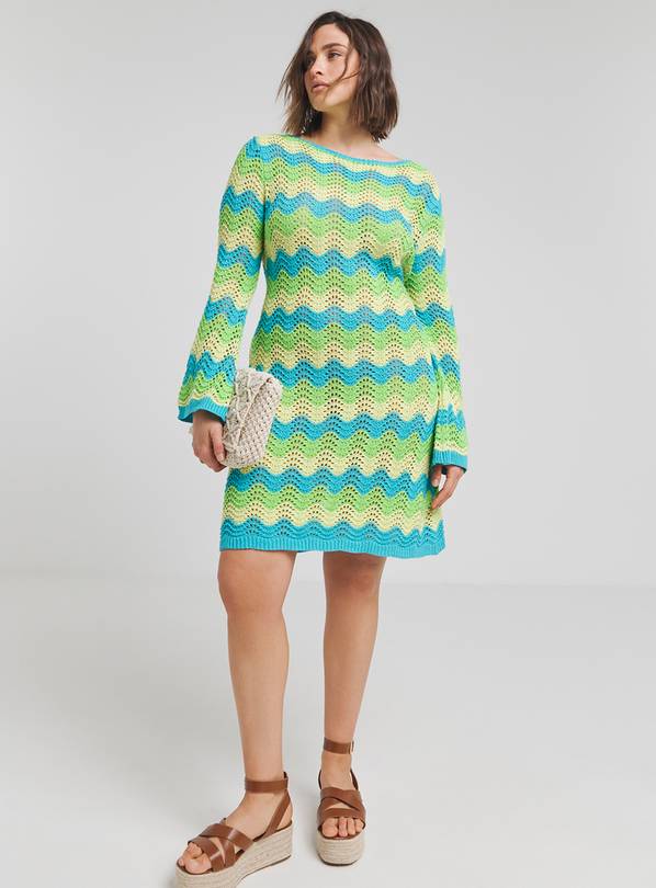 SIMPLY BE Colourful Crochet Long Sleeve Mini Dress 12-14