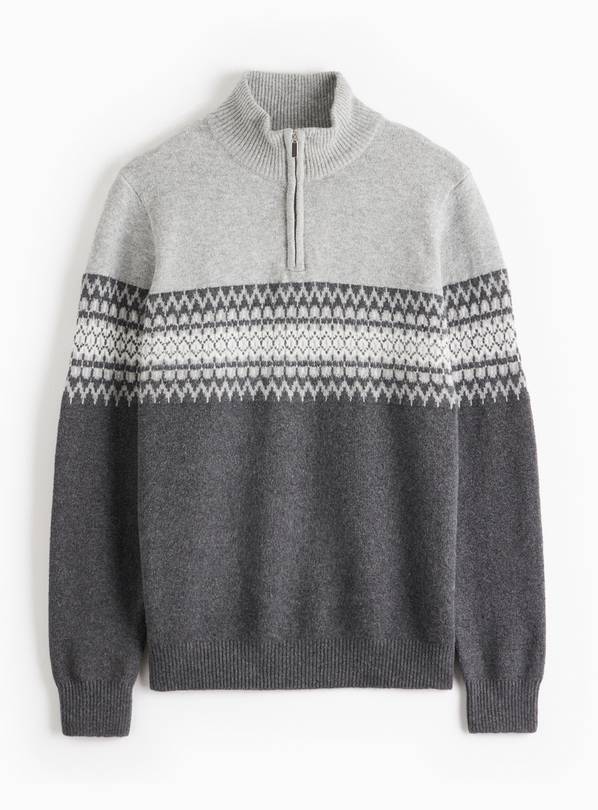 Charcoal Fair Isle Quarter-Zip Jumper XXXL