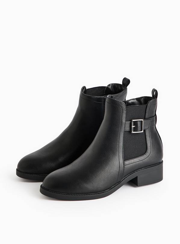 Black Faux Leather Wide-Fit Chelsea Boots 9