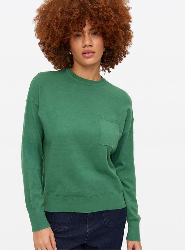 Green Pocket Crew Neck Jumper 14