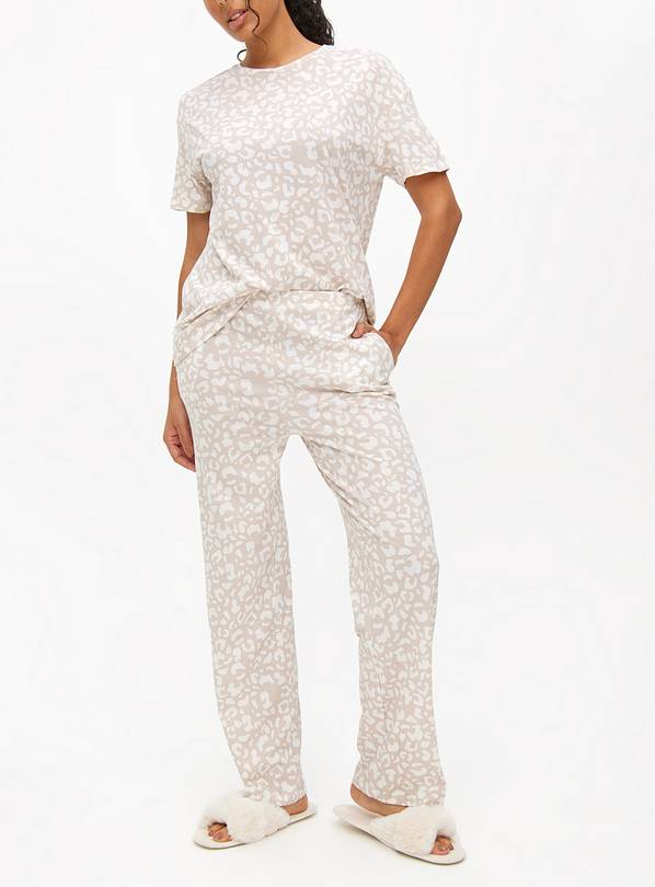 Cream Leopard Printed Co-ord Pyjama Bottoms M