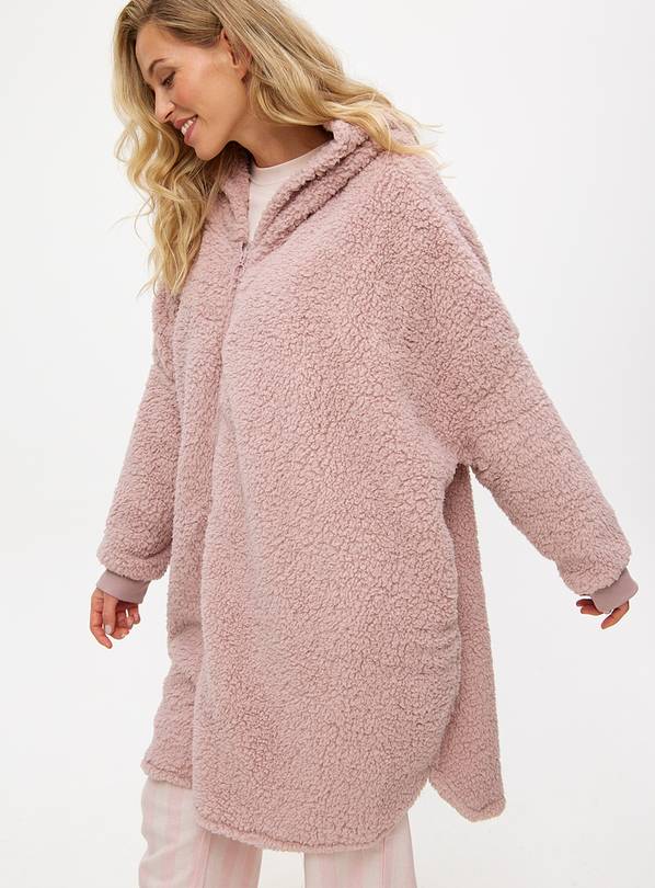 Pink Borg Zip Through Hooded Blanket M