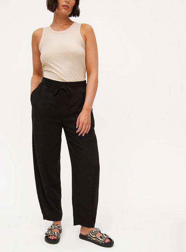 Black Linen Blend Barrel Leg Trousers 20