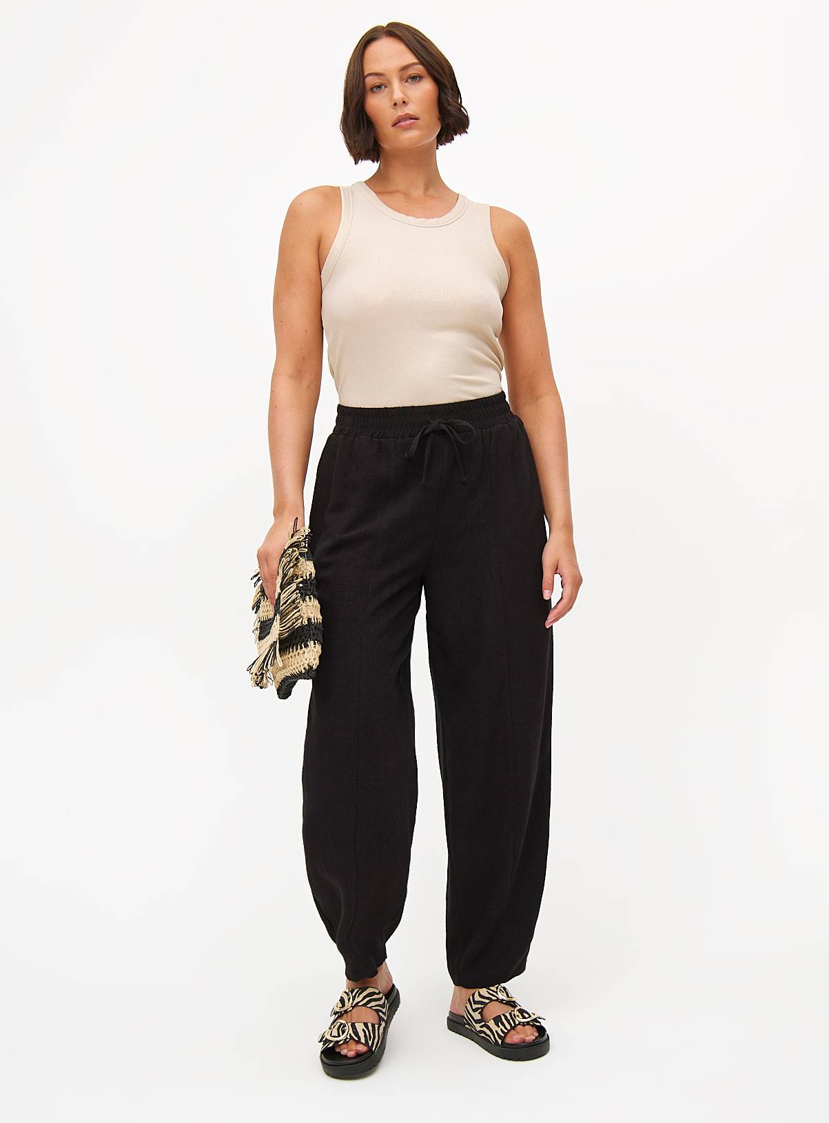 Black Linen Blend Barrel Leg Trousers 20 - Image 3