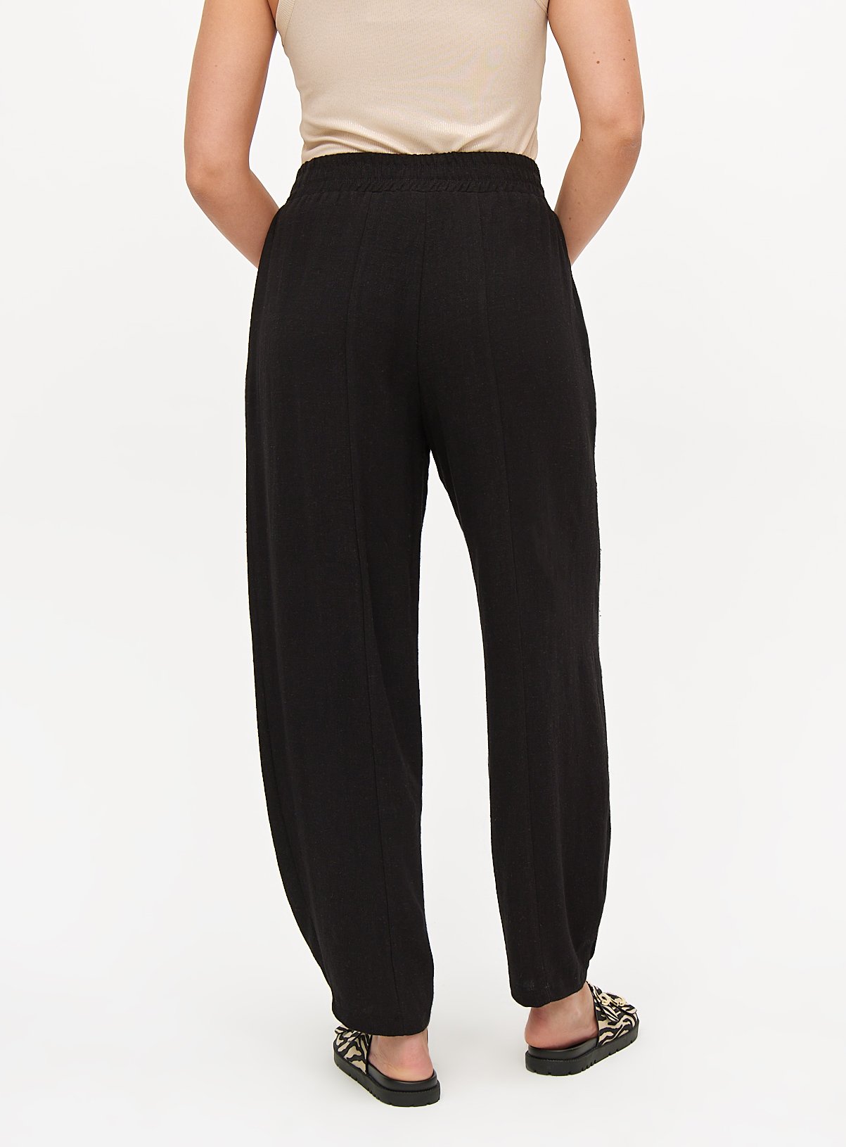 Black Linen Blend Barrel Leg Trousers 20 - Image 4 thumbnail