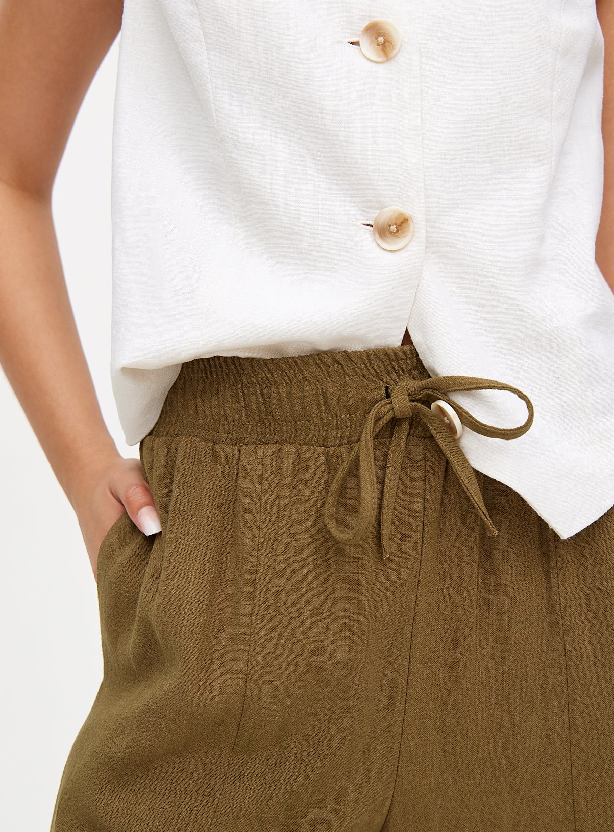 Khaki Linen Blend Barrel Leg Trousers 20 - Image 2 thumbnail