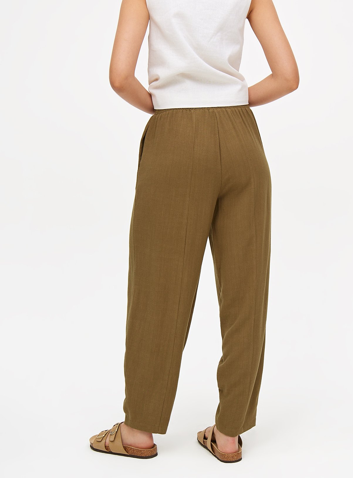 Khaki Linen Blend Barrel Leg Trousers 20 - Image 4 thumbnail