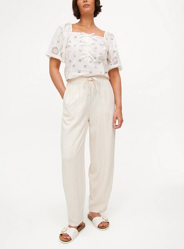 Neutral Linen Blend Barrel Leg Trousers 14