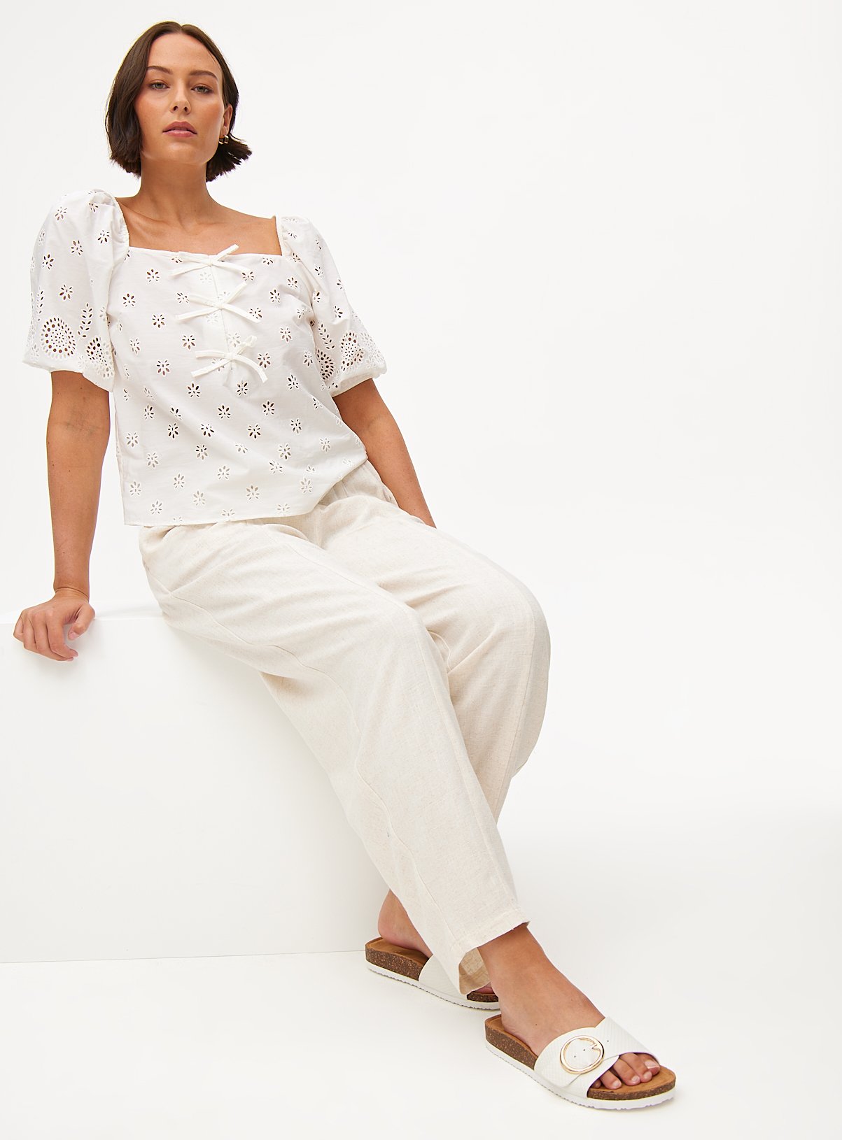 Neutral Linen Blend Barrel Leg Trousers 18 - Image 2 thumbnail