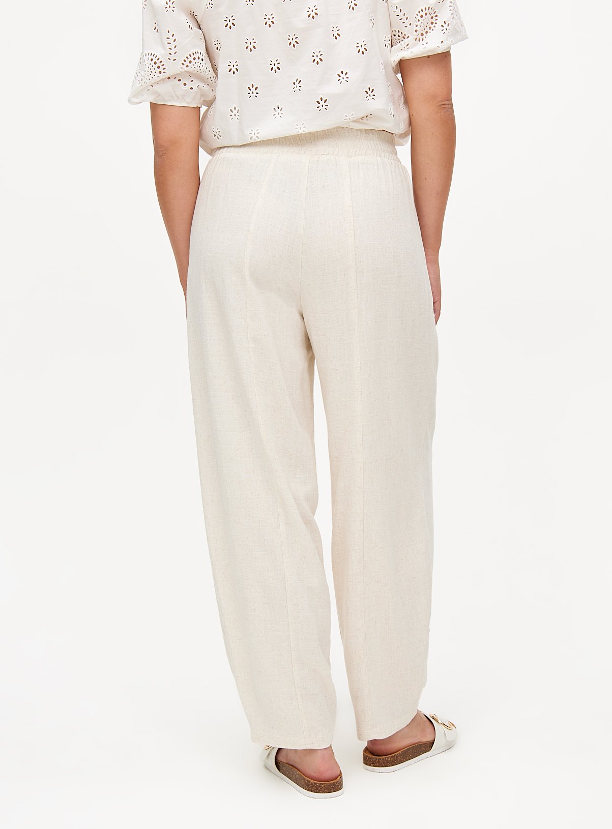 Neutral Linen Blend Barrel Leg Trousers 18 - Image 4 thumbnail