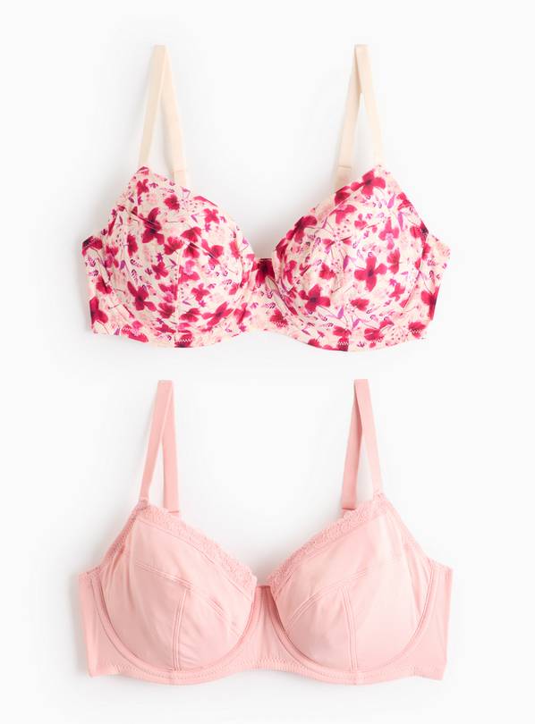 Pink Floral Underwired T-Shirt Bra 2 Pack  36G