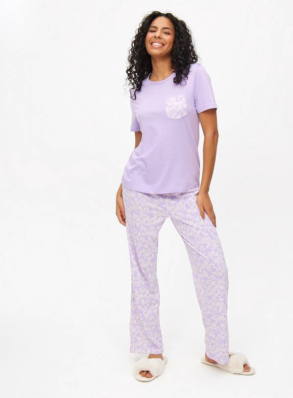 Lilac Floral Printed Pyjama Set XXL