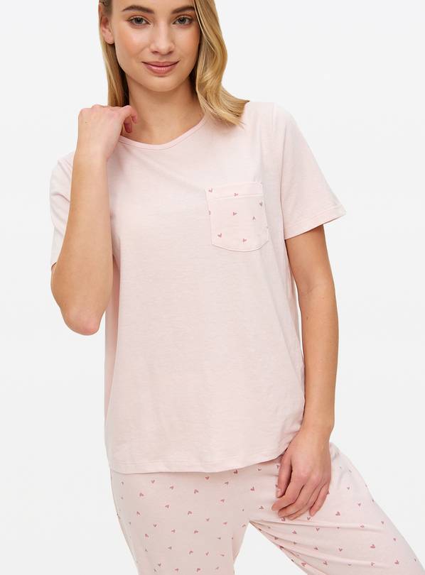 Pink Heart Printed Pyjama Set L