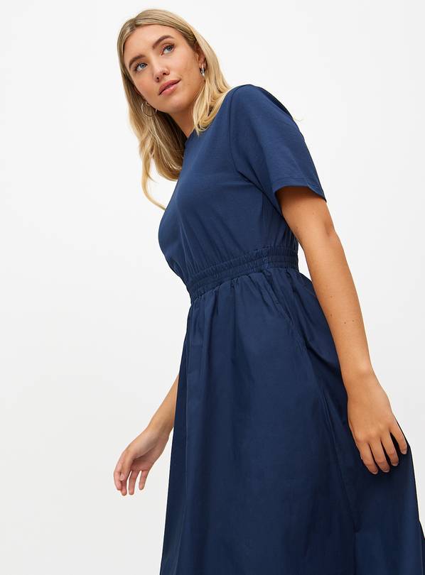 Navy Poplin Short Sleeve Midaxi Dress 20