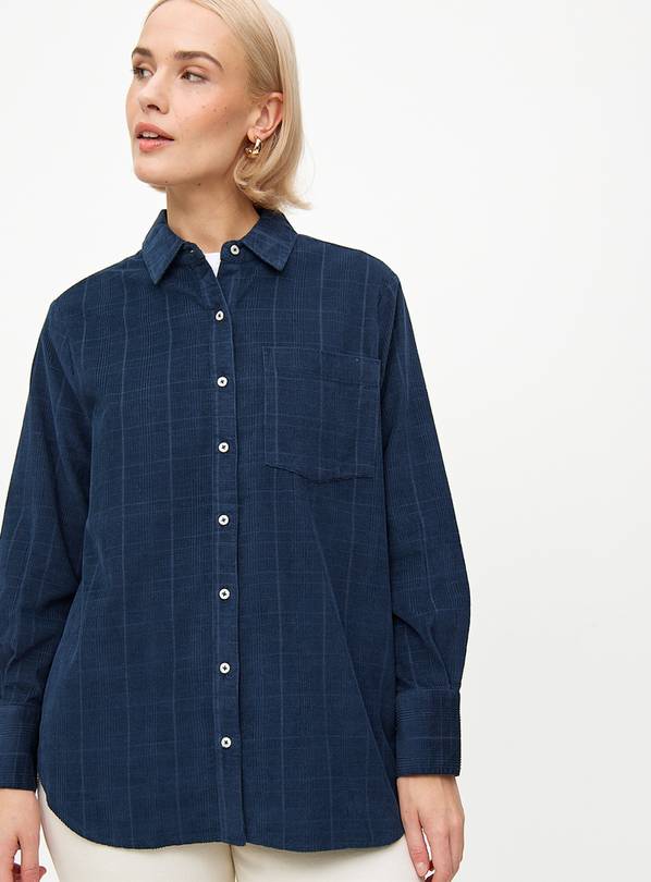 Navy Check Corduroy Long Sleeve Shirt 10