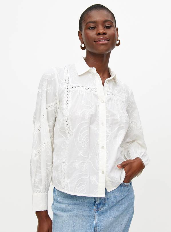 White Embroidered Long Sleeve Blouse 10