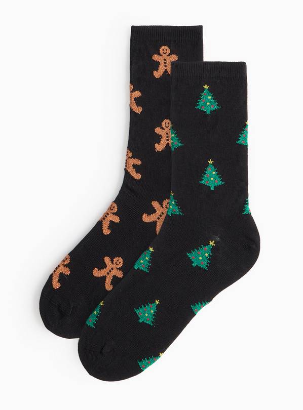 Gingerbread & Christmas Tree Sparkle Socks 2 Pack 4-8