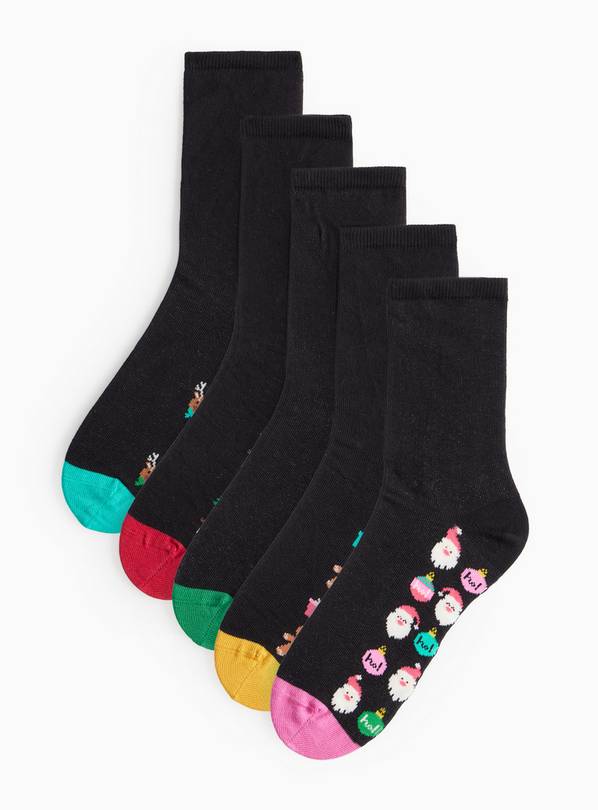 Christmas Print Footbed Ankle Socks 5 Pack 4-8