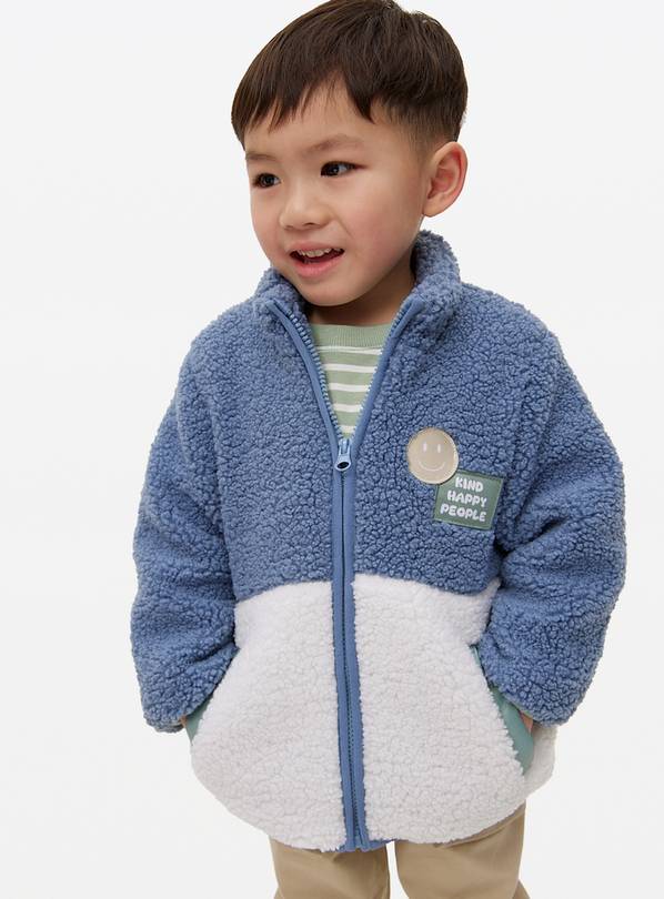 Blue & White Colour Block Borg Fleece Jacket 1-2 years