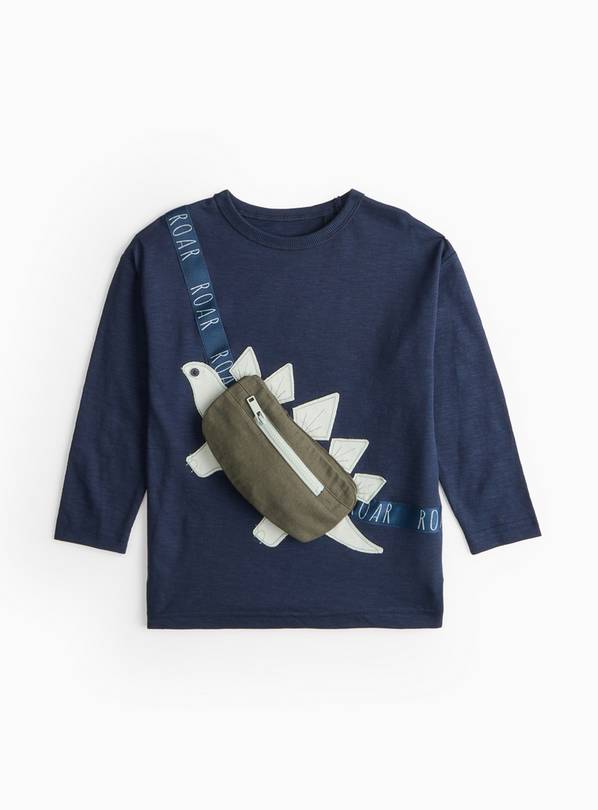 Navy Dinosaur Pocket Detail Top 3-4 years